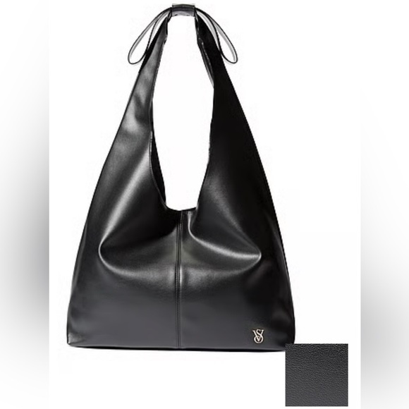 Victoria's Secret Sleek Black Hobo Tote Bag Faux Leather NEW - Picture 2 of 5